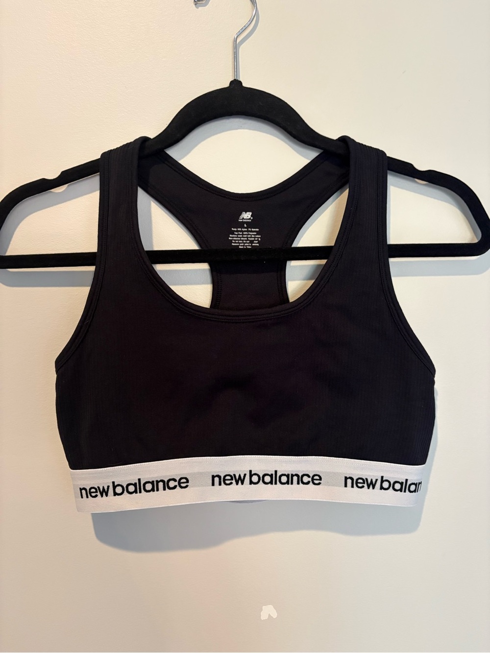 New Balance Black Sports Bra with White Branded Band